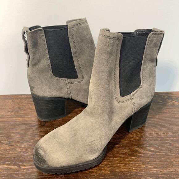 Sam Edelman Suede Pull On Closed Toe Block Heel Ankle Booties Gray Size 7 - Picture 1 of 9